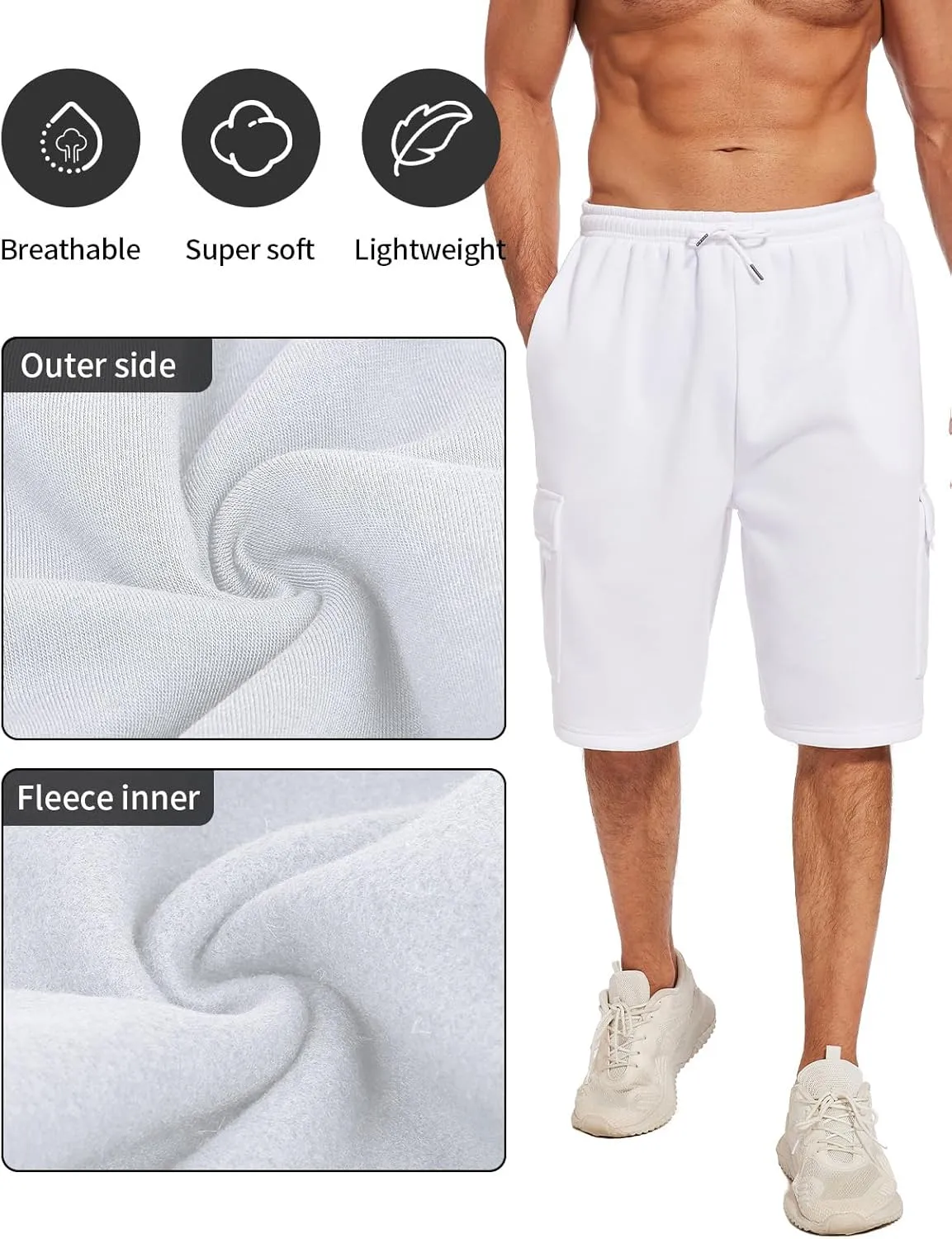 Mens Cargo Sweat Shorts Fleece Casual Athletic Workout Gym Jogger Shorts with 5 Pockets