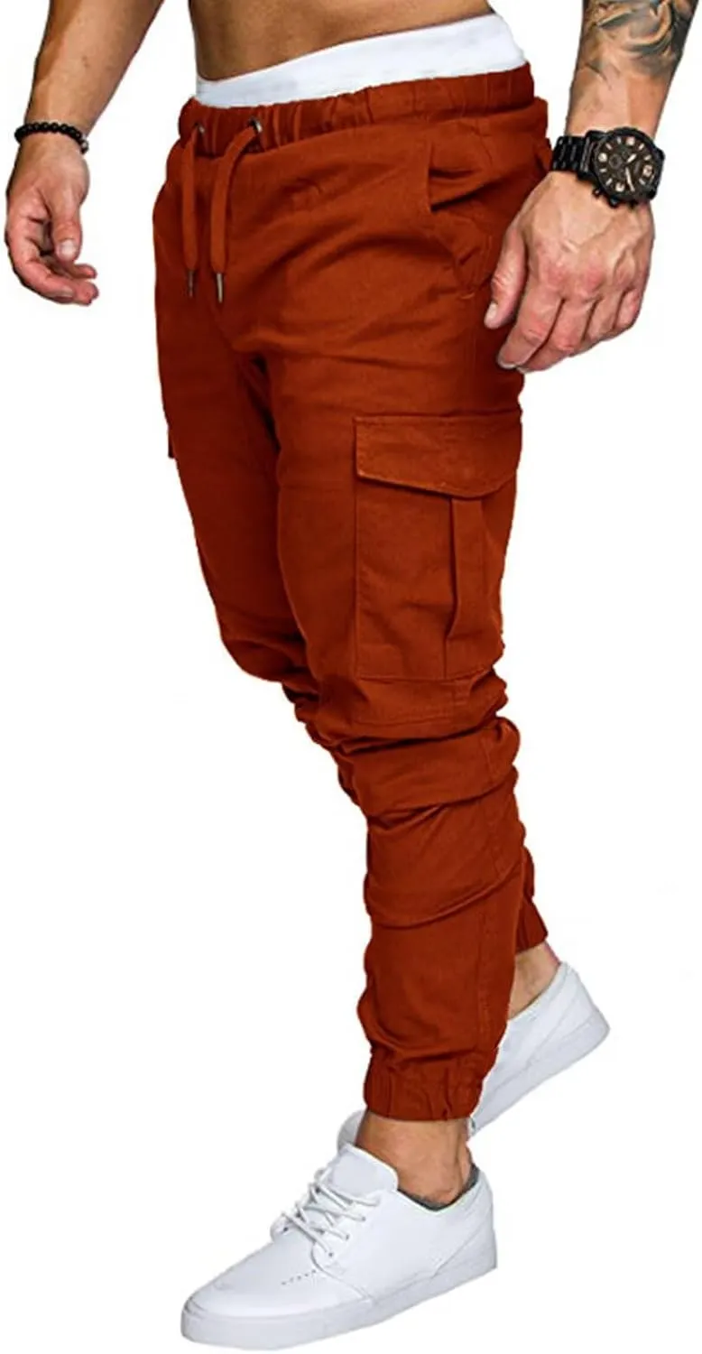 Mens Cargo Workout Joggers Pants Tapered Gym Athletic Tactical Slim Sweatpants Men with Pockets