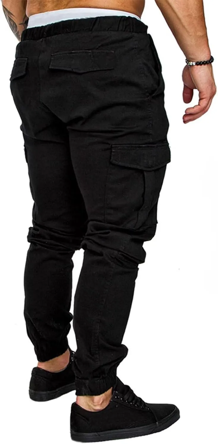 Mens Cargo Workout Joggers Pants Tapered Gym Athletic Tactical Slim Sweatpants Men with Pockets