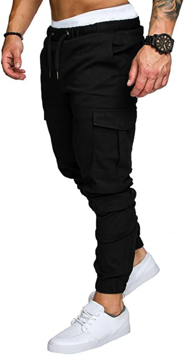 Mens Cargo Workout Joggers Pants Tapered Gym Athletic Tactical Slim Sweatpants Men with Pockets