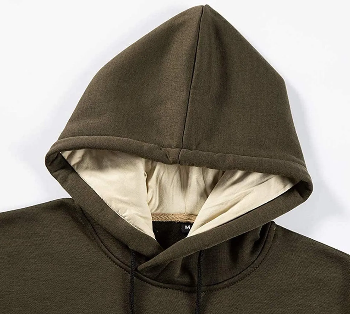 Mens Hoodies Pullover Color Block Fleece Long Sleeve Sweatshirt Tops with Pocket
