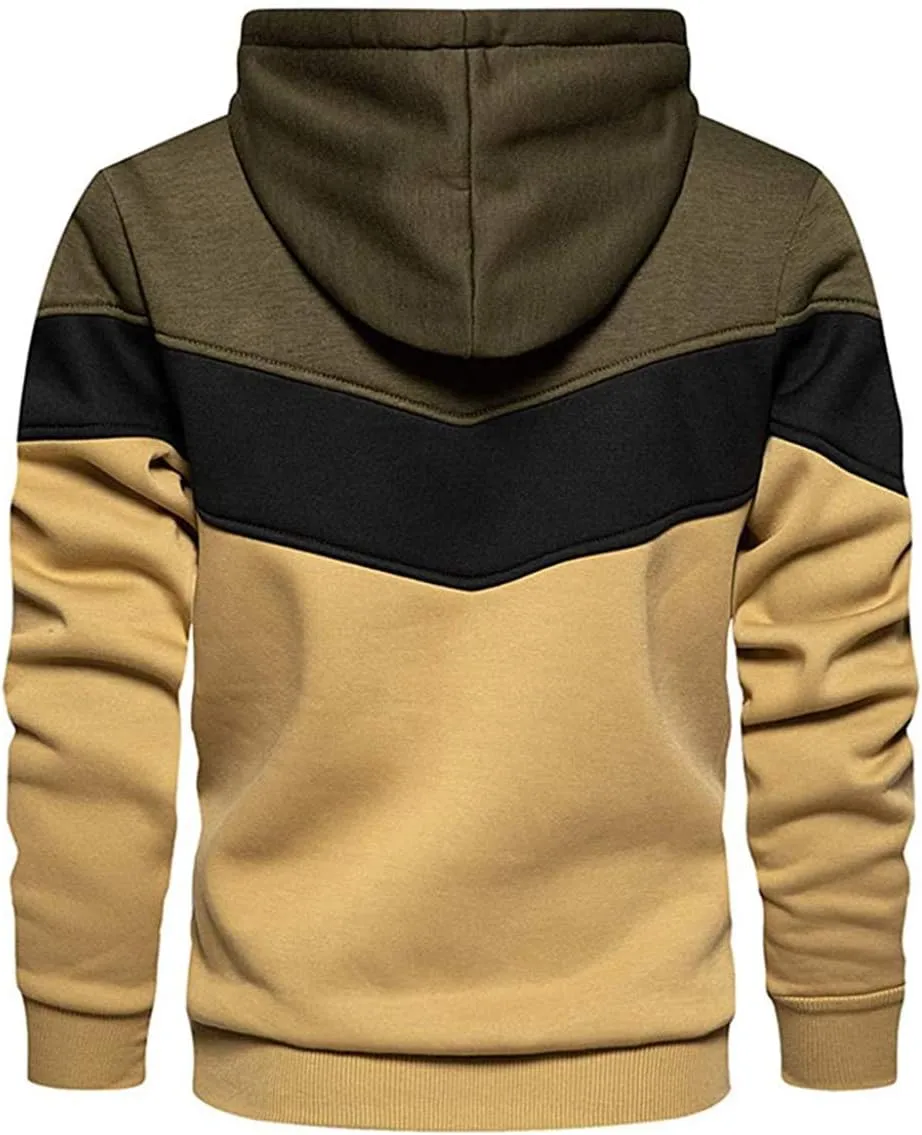 Mens Hoodies Pullover Color Block Fleece Long Sleeve Sweatshirt Tops with Pocket