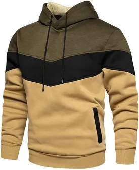 Mens Hoodies Pullover Color Block Fleece Long Sleeve Sweatshirt Tops with Pocket