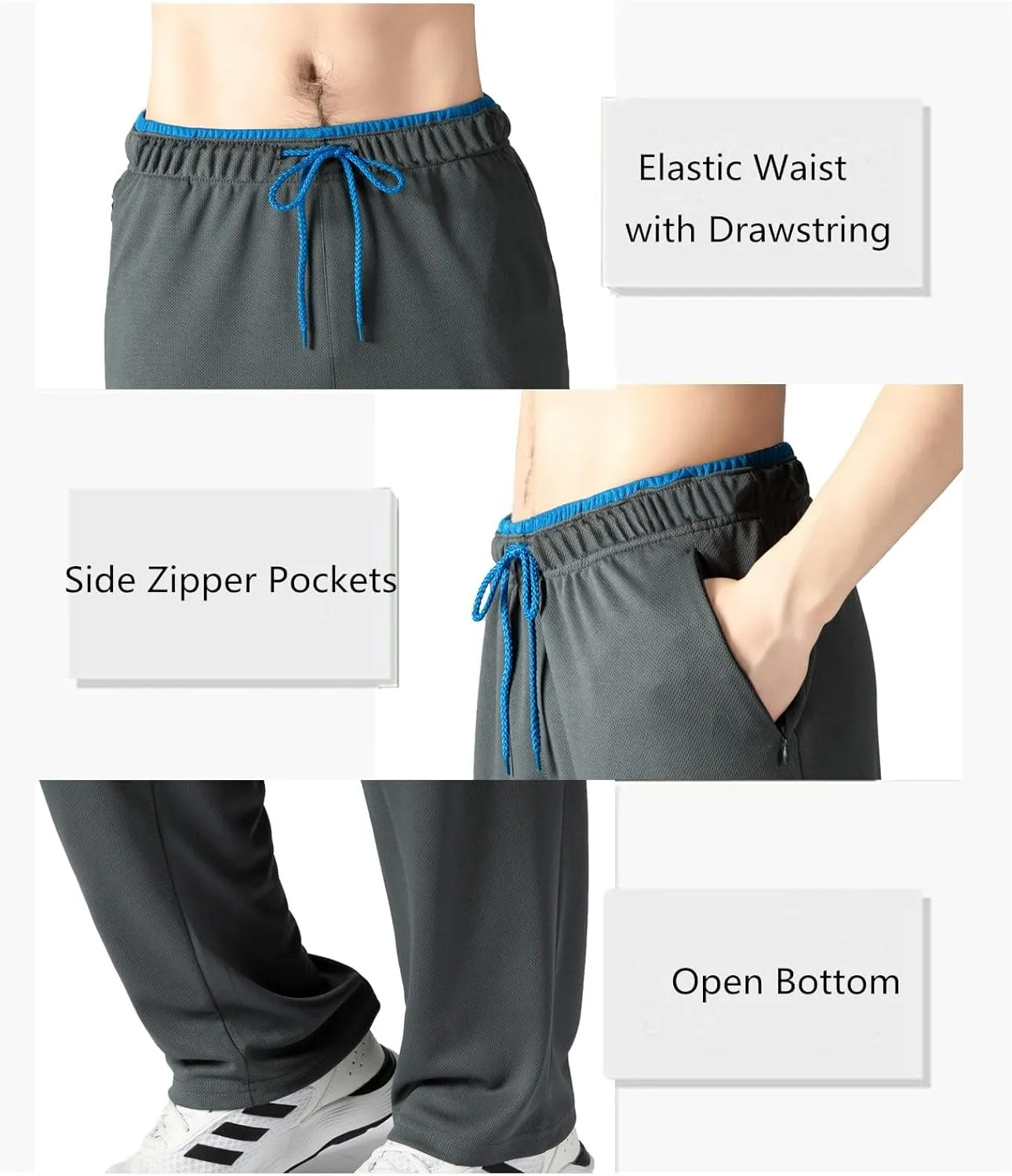 Men's Joggers Pants with Zipper Pockets,Lightweight Sweatpants,Open Bottom Athletic Loose Fit Training Pants.