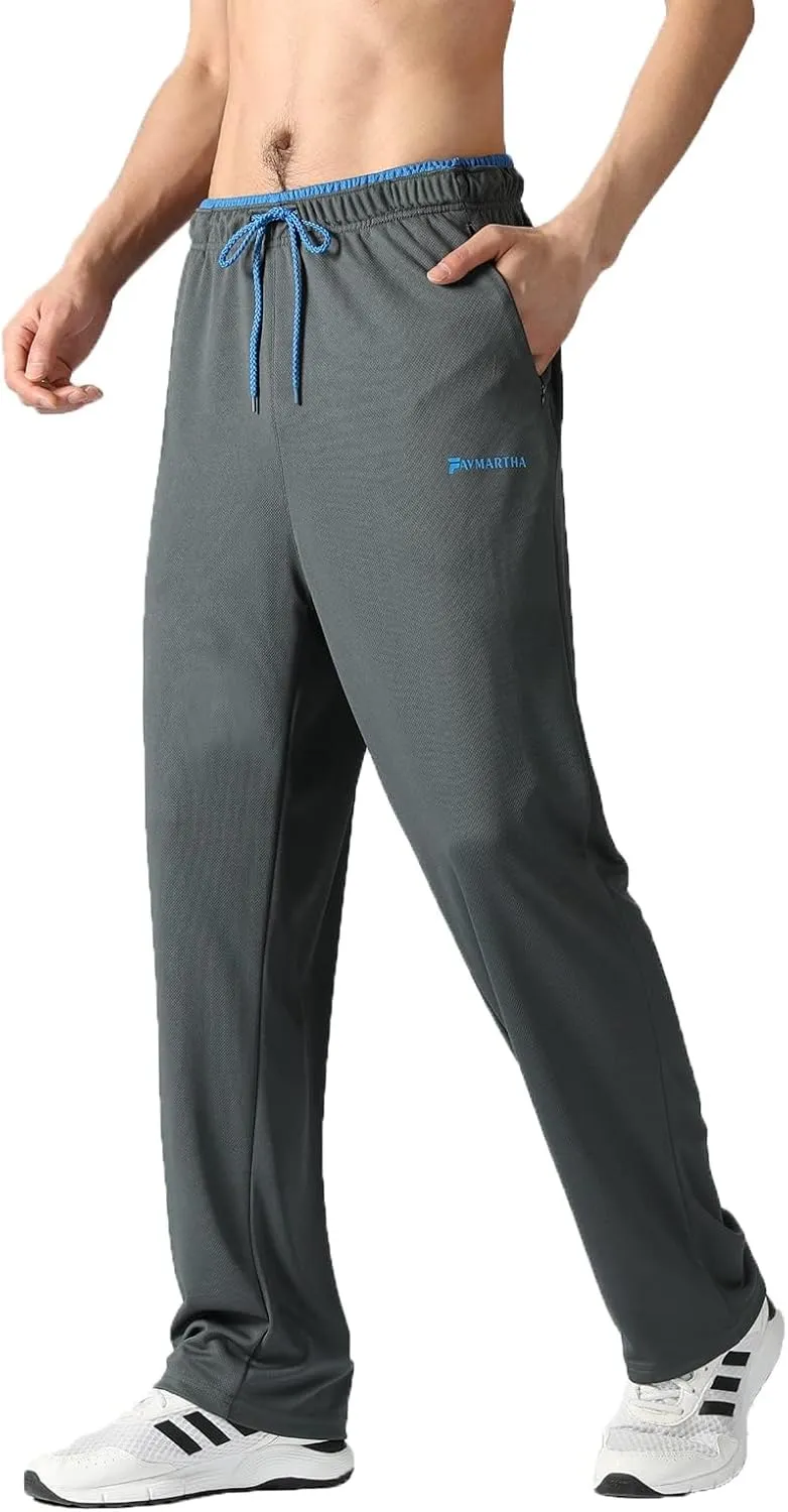 Men's Joggers Pants with Zipper Pockets,Lightweight Sweatpants,Open Bottom Athletic Loose Fit Training Pants.