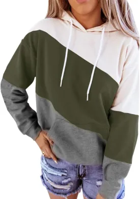 Minclouse Women's Long sleeves Color Block Hoodie Tops Cute Casual Drawstring Loose Lightweight Tunic Pullover
