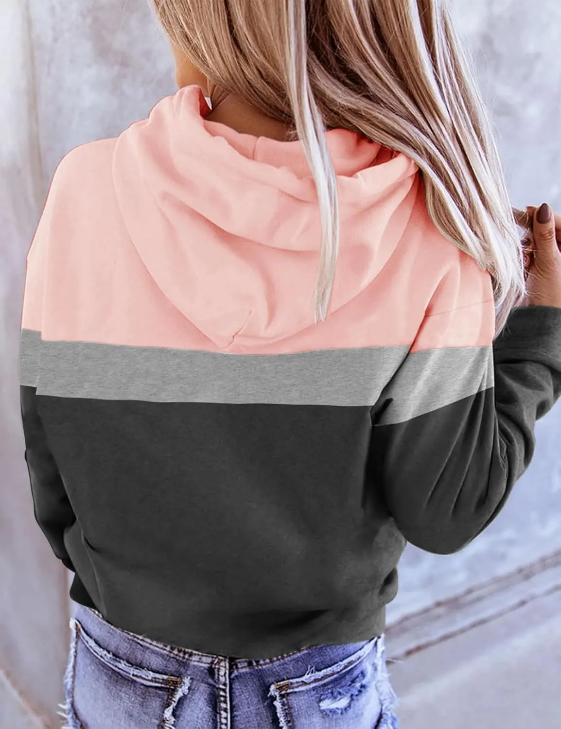 Minclouse Women's Long sleeves Color Block Hoodie Tops Cute Casual Drawstring Loose Lightweight Tunic Pullover
