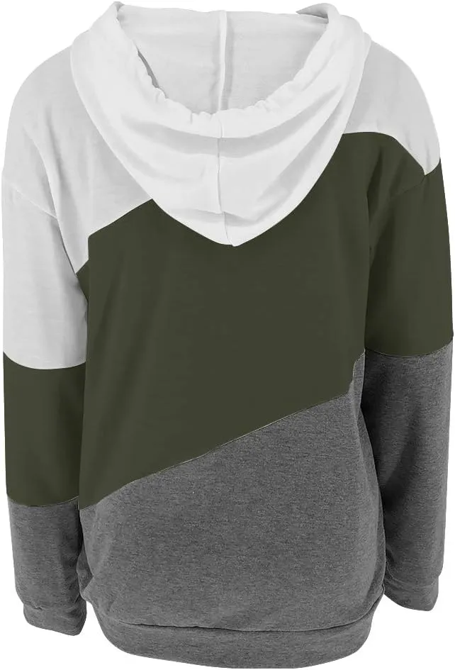 Minclouse Women's Long sleeves Color Block Hoodie Tops Cute Casual Drawstring Loose Lightweight Tunic Pullover