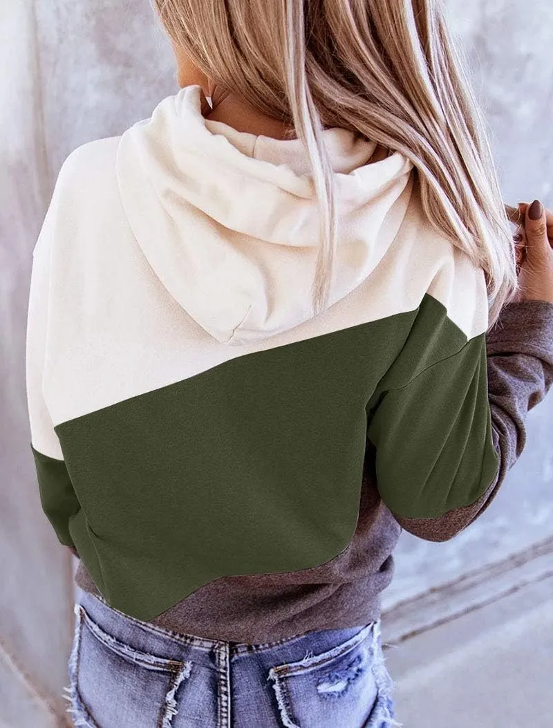 Minclouse Women's Long sleeves Color Block Hoodie Tops Cute Casual Drawstring Loose Lightweight Tunic Pullover