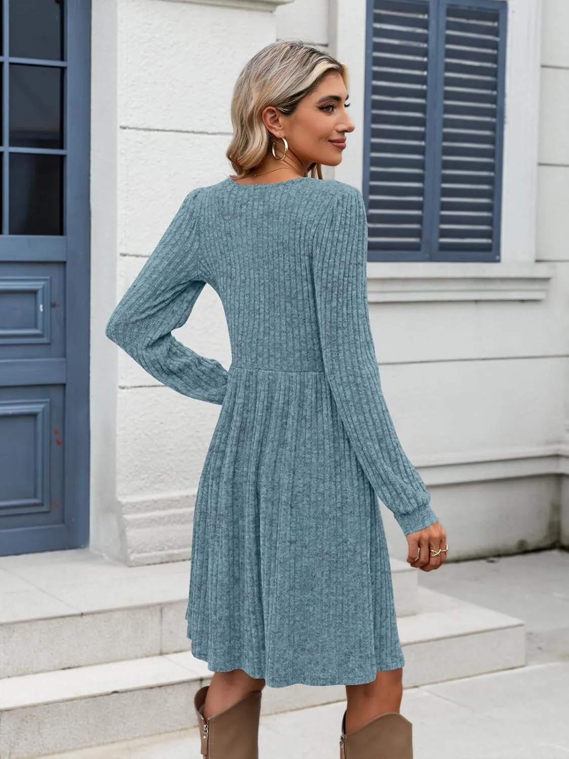 Naggoo Long Sleeve Fall Dresses for Women 2024 Square Neck Winter Sweater Dresses