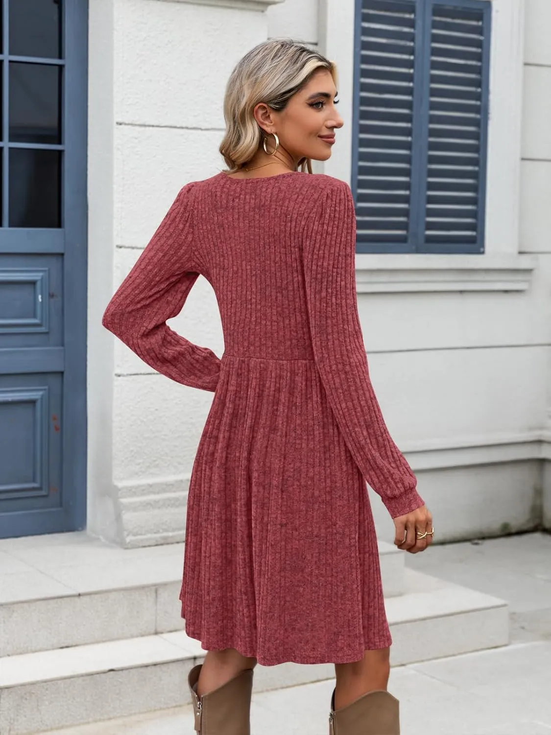 Naggoo Long Sleeve Fall Dresses for Women 2024 Square Neck Winter Sweater Dresses