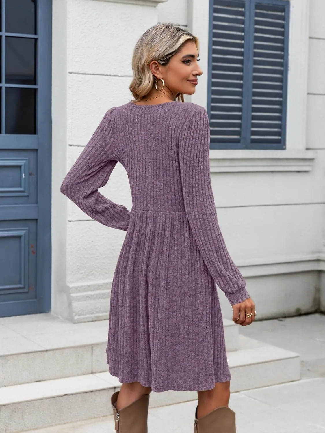 Naggoo Long Sleeve Fall Dresses for Women 2024 Square Neck Winter Sweater Dresses