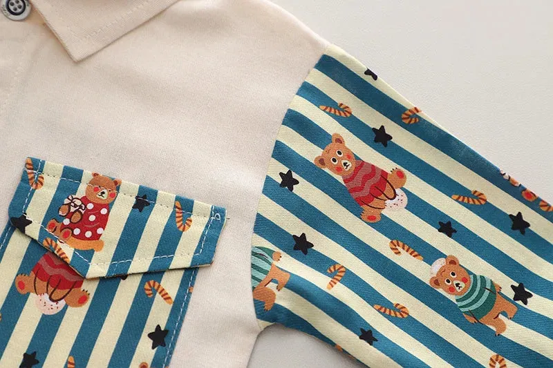 New Spring Kids Clothes Kids Cotton Sport Full Printe Strips Shirt Pants 2Pcs/Set Children Boys Kids Casual Suit 1 2 3 4 5 Years