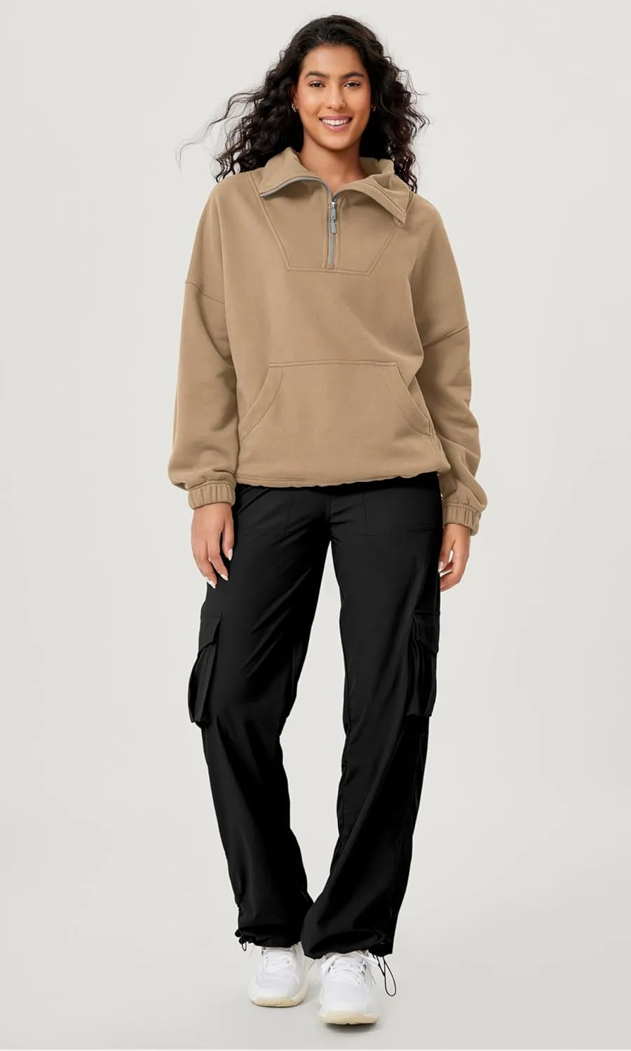 ODODOS Cinchable Sweatshirts for Women Funnel Neck Half Zipper Hoodies Fleece Lined Oversized Pullover