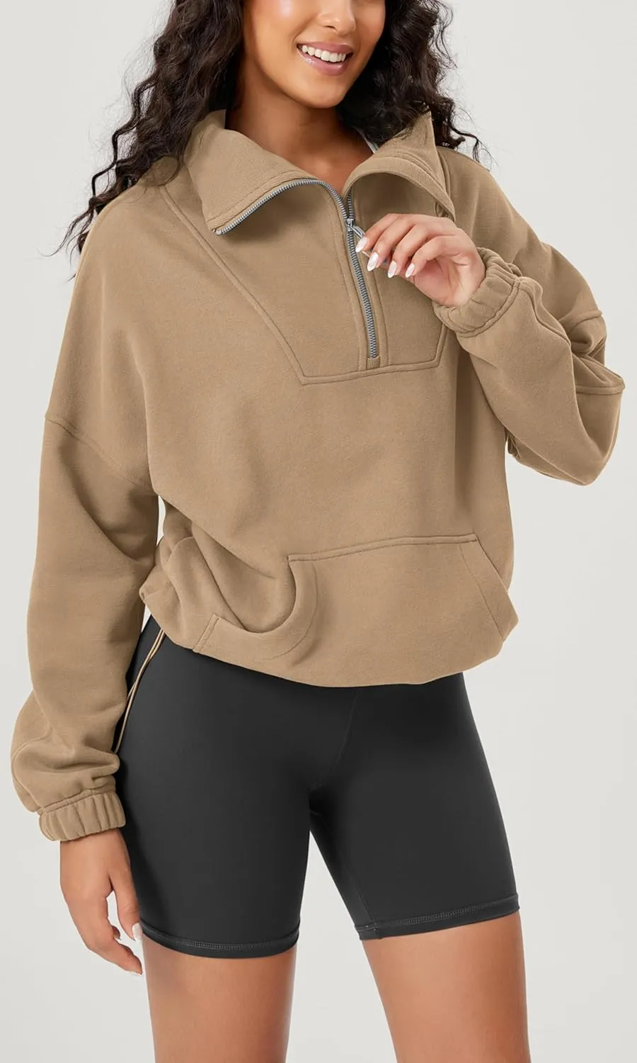 ODODOS Cinchable Sweatshirts for Women Funnel Neck Half Zipper Hoodies Fleece Lined Oversized Pullover