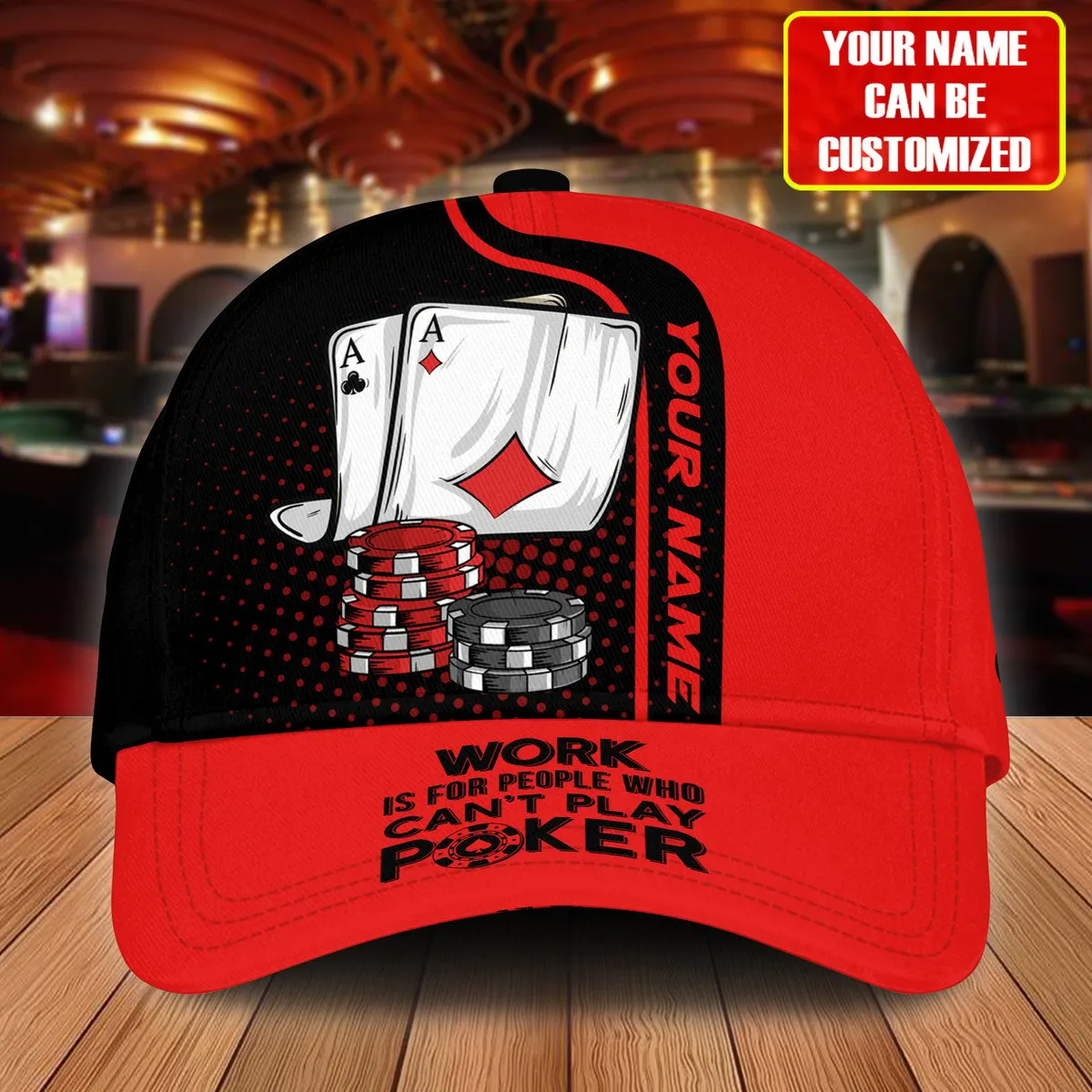 Personalized Name Poker Work and Folded Classic Cap, Red Poker Cap for Men Women
