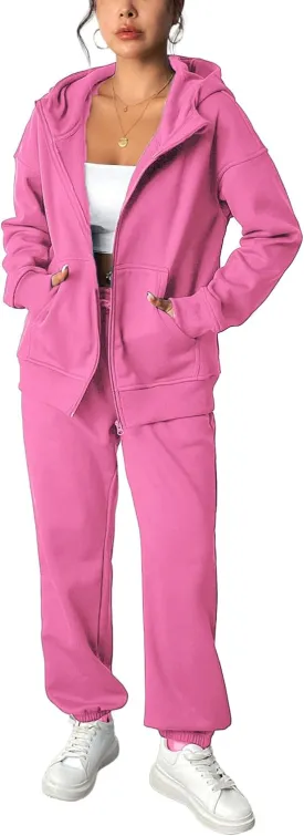 PINSPARK 2 Piece Sets for Women Fleece Sweatsuits Zip Up Hoodie Sweatshirts Drawstring Jogger Sweatpants With Pockets 2024
