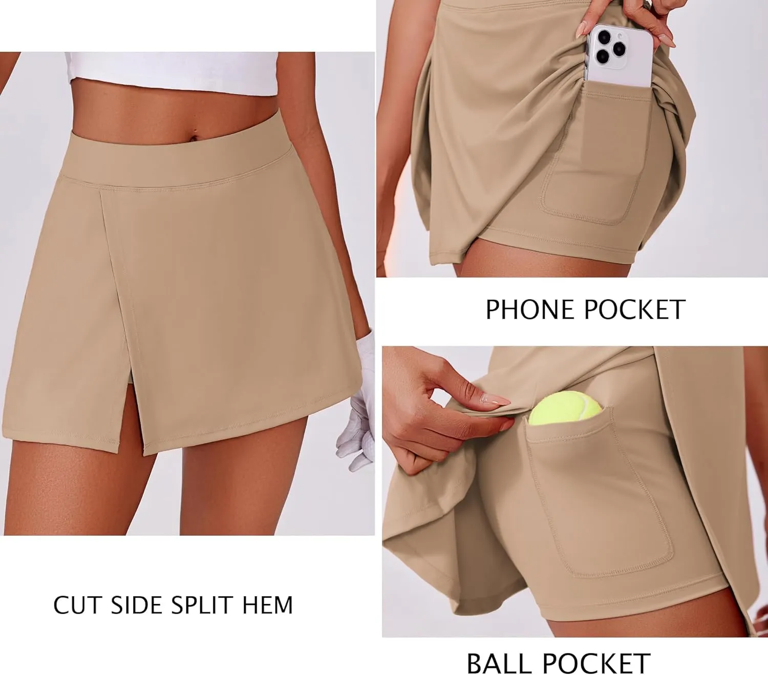 PINSPARK Womens Tennis Skirts High Waisted Golf Skorts with 2 Pockets Side Slit Athletic Skirt for Workout Pickleball Sports