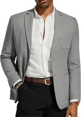 PJ PAUL JONES Men's Blazer Jacket Cotton Linen Sports Coats Regular Fit Two Buttons Herringbone Suit Jackets