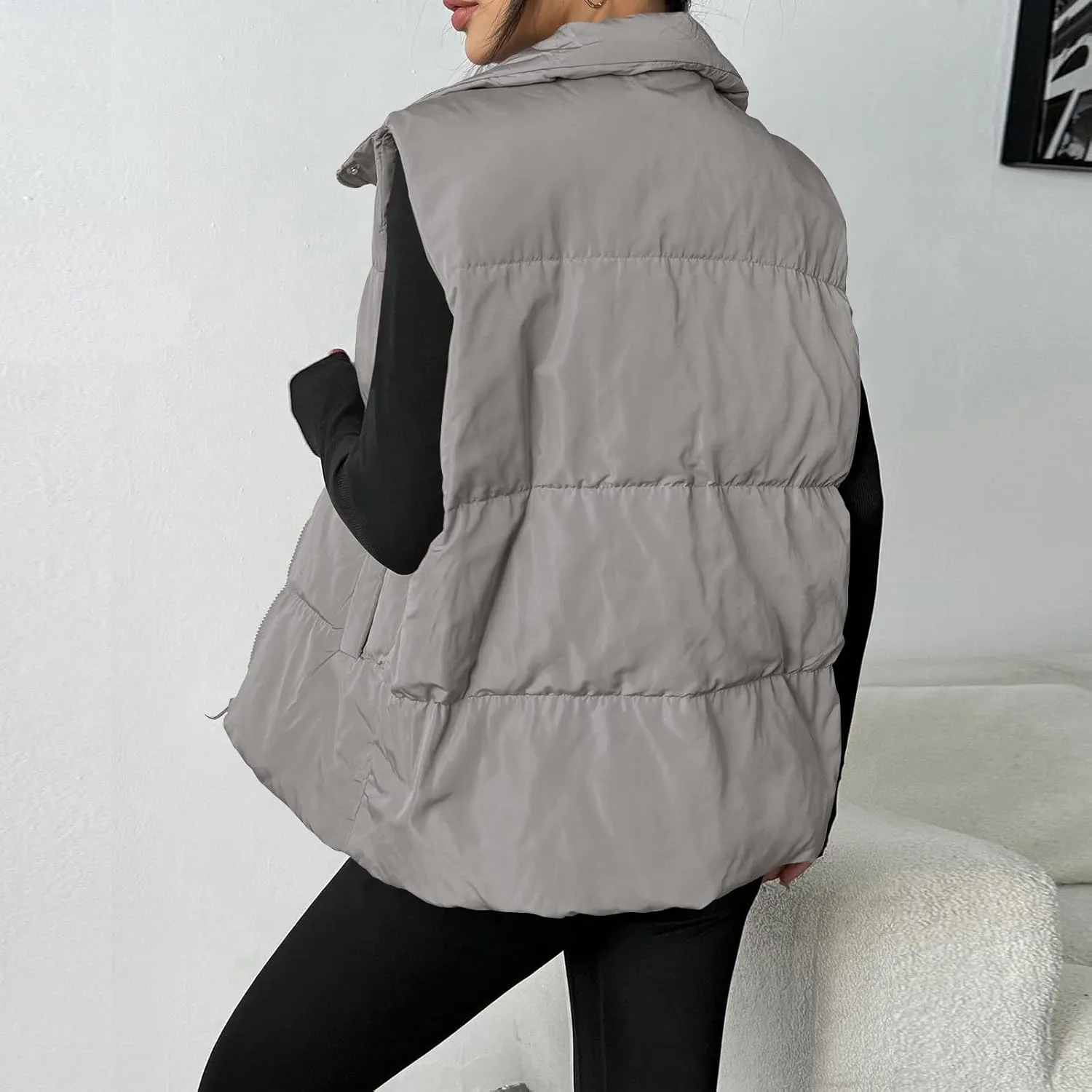 Puffer Vest Women Lightweight Zip Up Jackets with Pockets Fall Casual Stand Collar Padded Quilted Waistcoat Vest