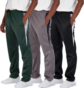 Real Essentials 3 Pack: Men's Active Athletic Casual Tricot Open Bottom Sweatpants with Pockets (Available in Big & Tall)