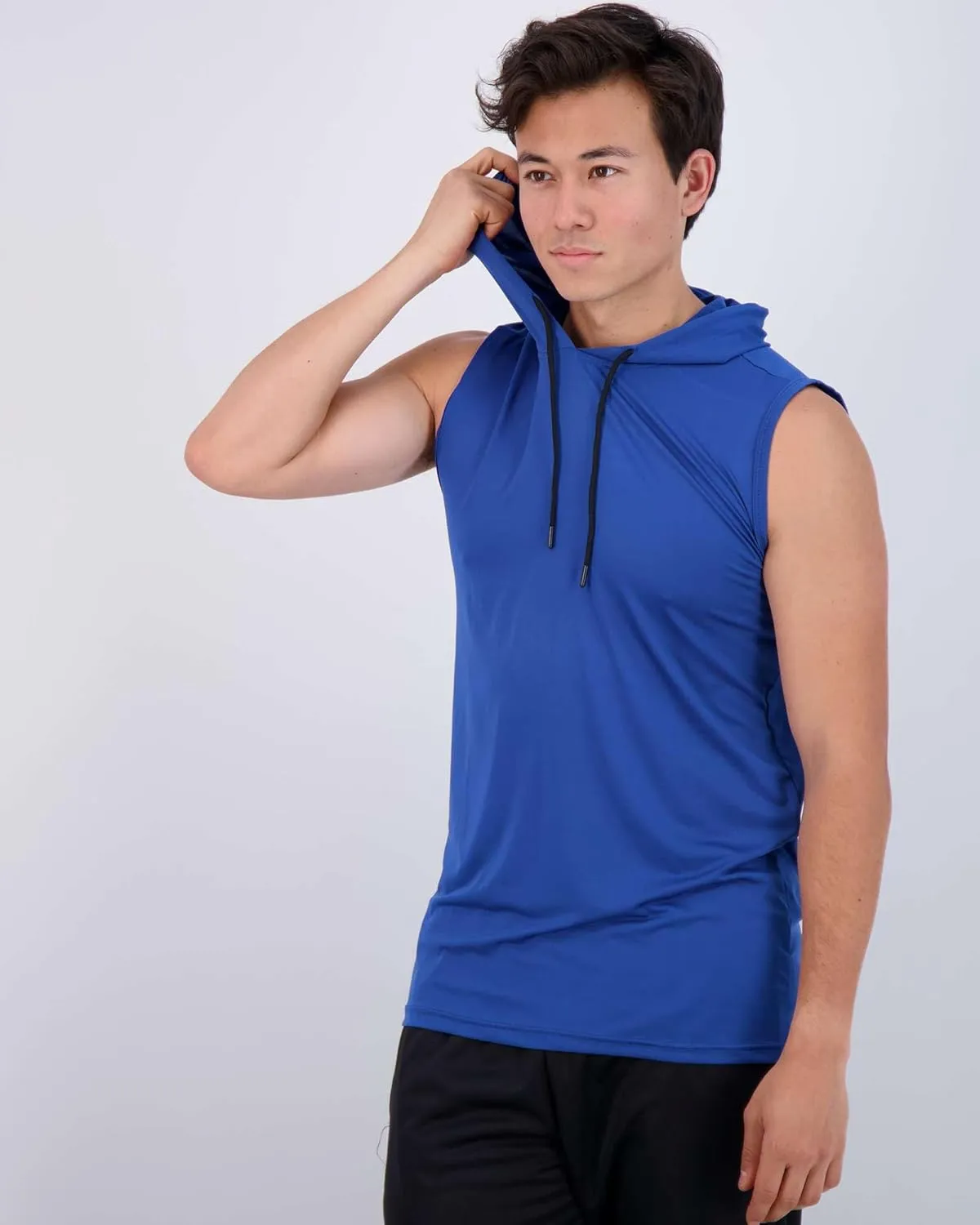 Real Essentials 3 Pack: Mens Dry-Fit Active Hooded Tank Top - Workout Sleeveless Hoodie Drawstring (Available in Big & Tall)