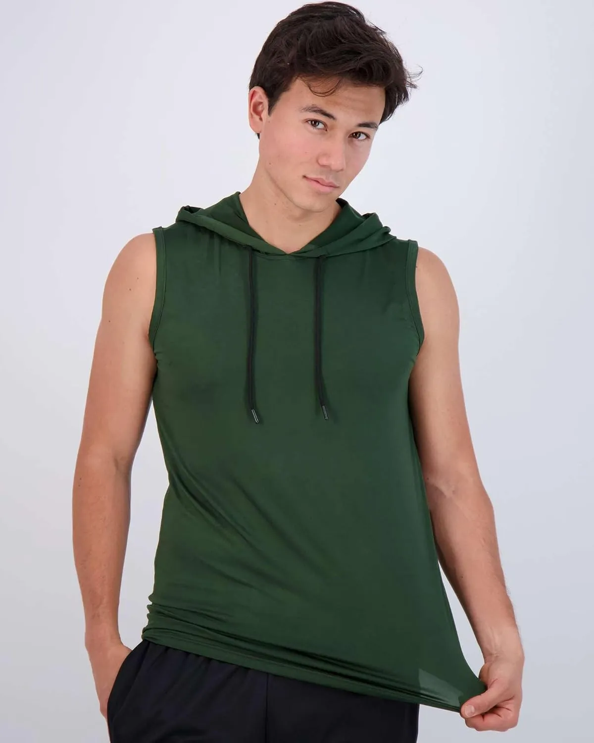 Real Essentials 3 Pack: Mens Dry-Fit Active Hooded Tank Top - Workout Sleeveless Hoodie Drawstring (Available in Big & Tall)