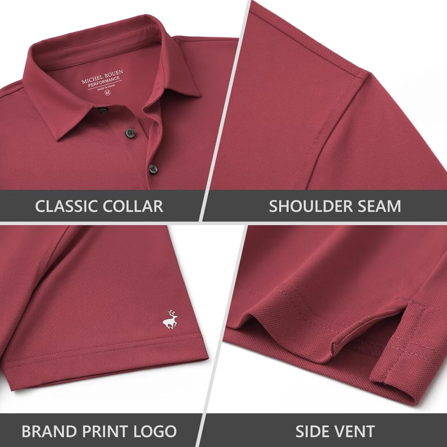 Rouen Golf Shirts for Men Dry Fit Performance Short Sleeve Moisture Wicking Plain Pique Casual Sports Mens Polo Shirts