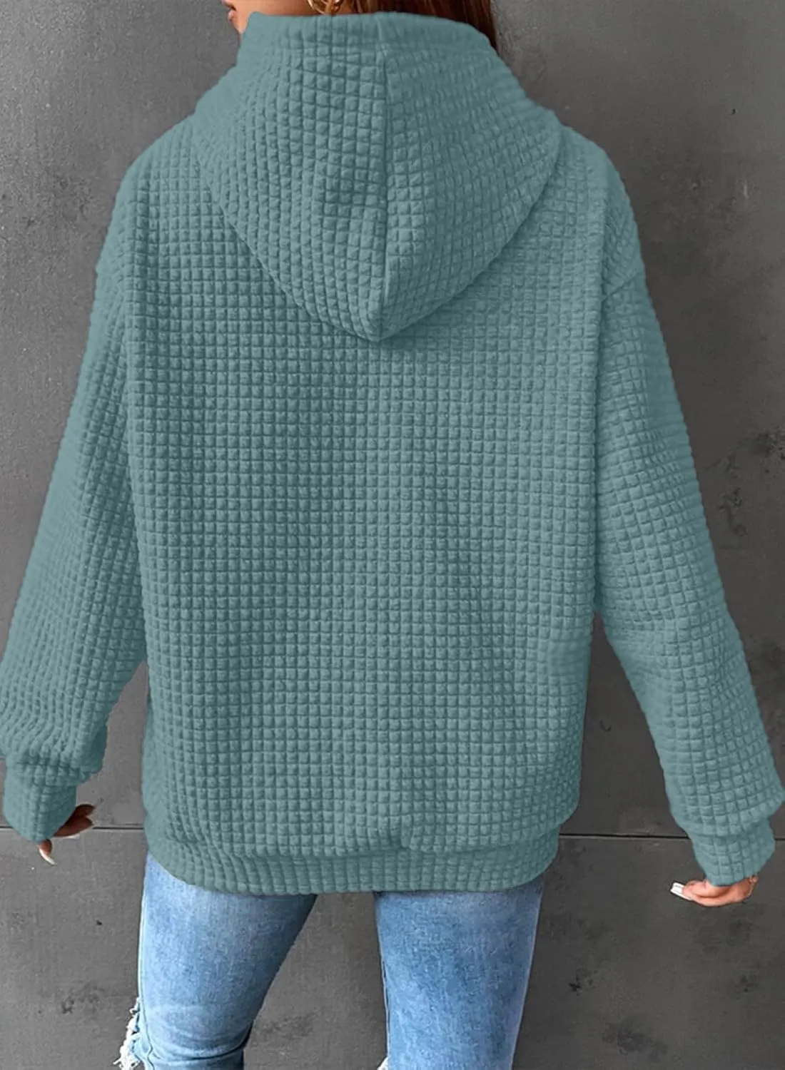 SHEWIN Womens Hoodies Casual Long Sleeve Drawstring Waffle Pullover Tops Loose Hooded Sweatshirt with Pocket