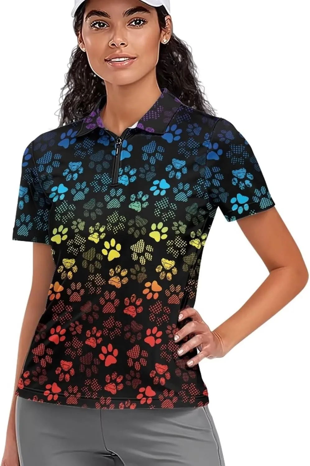 Suobstales Women's Golf Shirt Short Sleeve with Zip Up Quick Dry Stretch Tennis Collared Polo Shirts Golf Clothes for Women