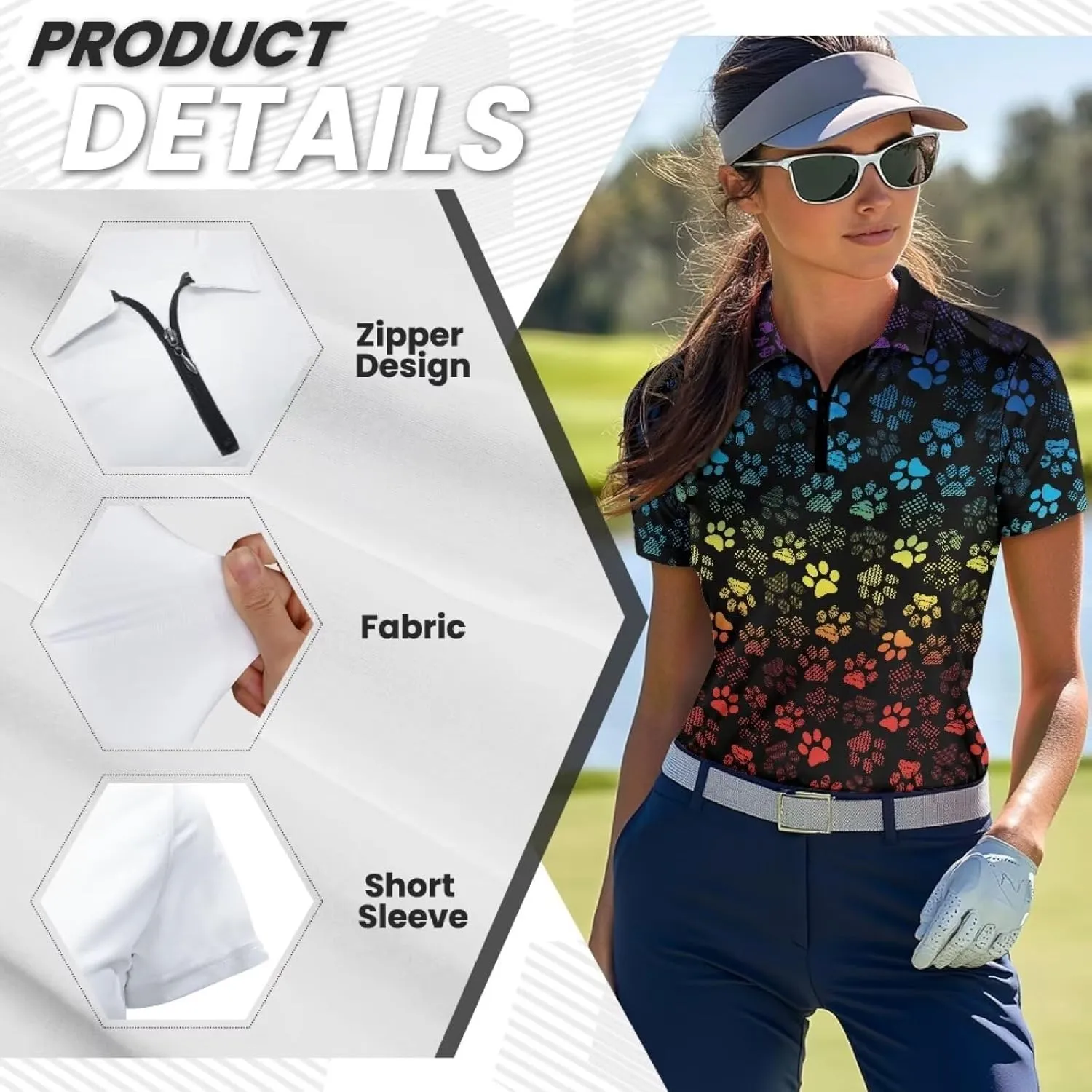 Suobstales Women's Golf Shirt Short Sleeve with Zip Up Quick Dry Stretch Tennis Collared Polo Shirts Golf Clothes for Women