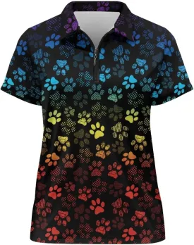 Suobstales Women's Golf Shirt Short Sleeve with Zip Up Quick Dry Stretch Tennis Collared Polo Shirts Golf Clothes for Women