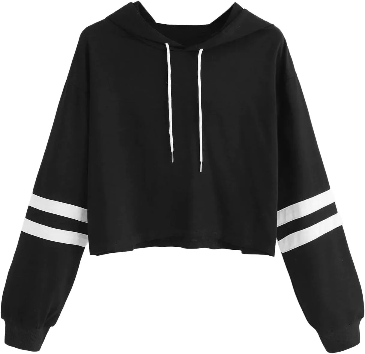 SweatyRocks Women's Letter Print Color Block Long Sleeve Crop Top Hoodies Pullover Sweatshirt