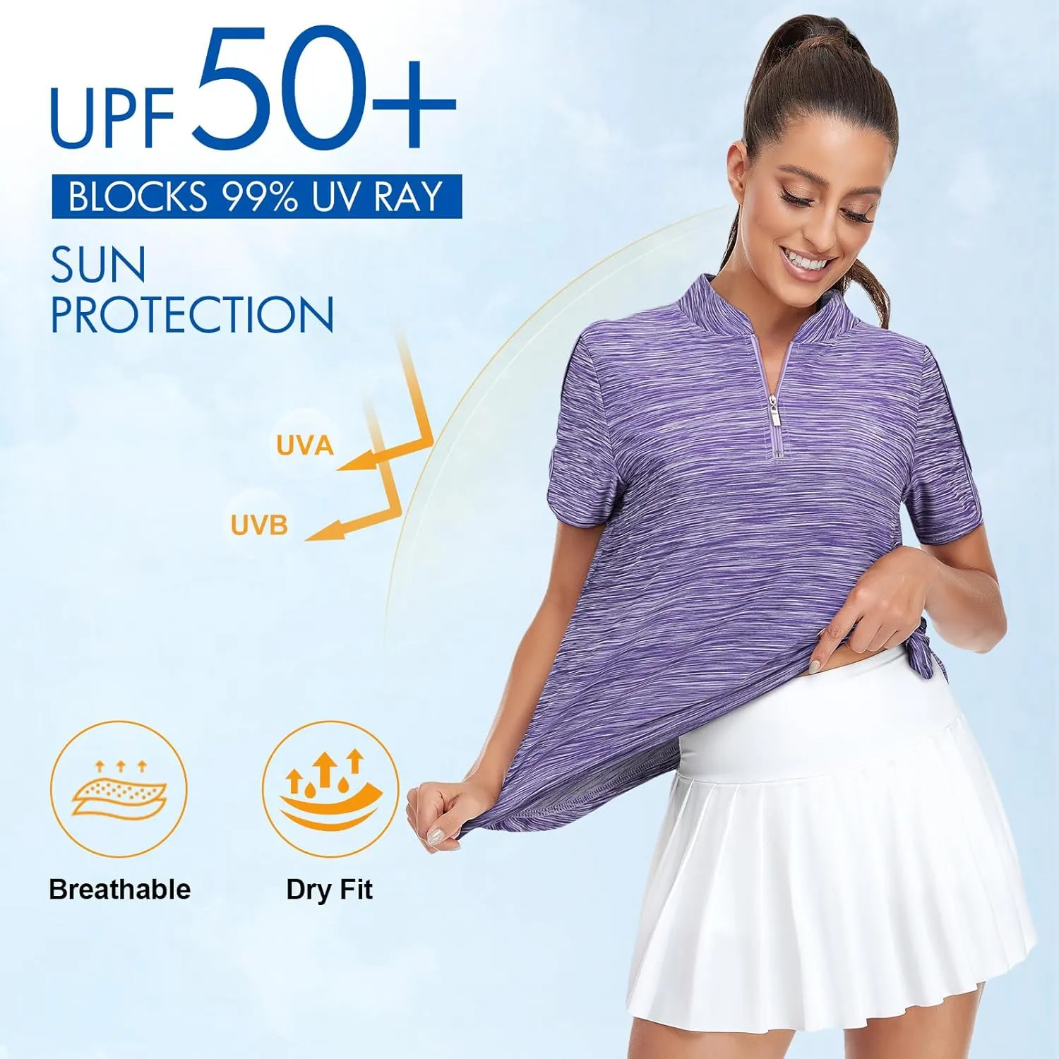 Viracy Women's Golf Shirts Short Sleeve Side Splits Loose Fitting 1/4 Zip Up Polo Shirt UV Protection Fast Dry Athletic Tops