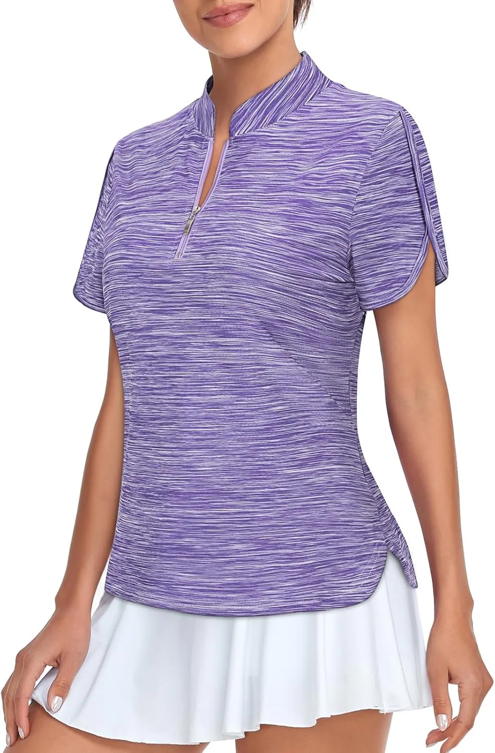 Viracy Women's Golf Shirts Short Sleeve Side Splits Loose Fitting 1/4 Zip Up Polo Shirt UV Protection Fast Dry Athletic Tops