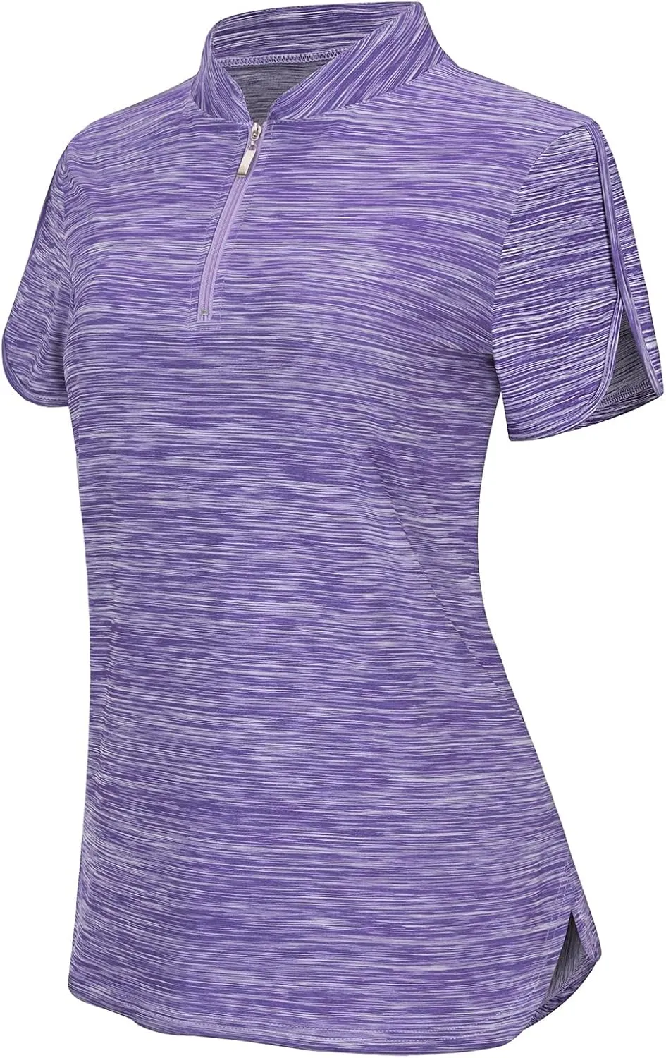 Viracy Women's Golf Shirts Short Sleeve Side Splits Loose Fitting 1/4 Zip Up Polo Shirt UV Protection Fast Dry Athletic Tops