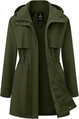 wantdo Women's Lightweight Rain Jackets Waterproof Long Raincoats with Hood Trench Coats Windbreaker
