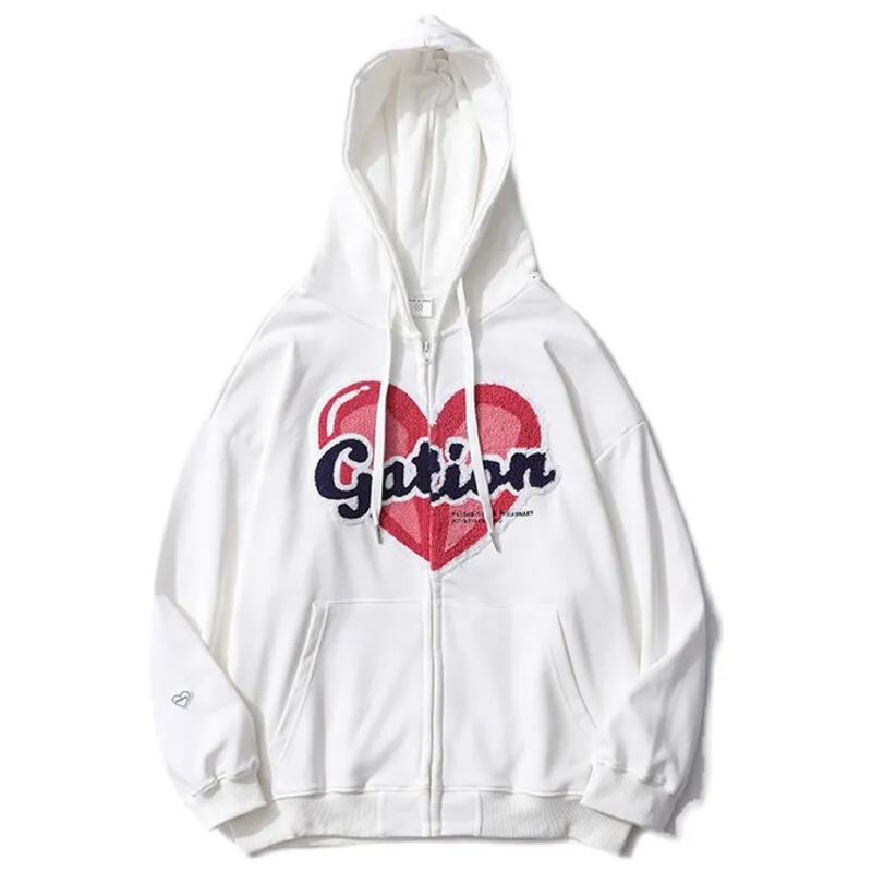 Wjczt Harajuku Blue Vintage Zipper Hoodie Fashion Love Knitting Long Sleeves Casual Baggy Ladies Street Sports Outerwear Tops Autumn