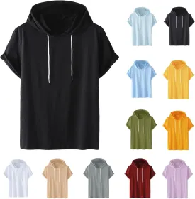 Women Casual Athletic Tops Summer Short Sleeve Hoodie Sweatshirts Spring Drawstring Hooded Pullover Sports Tops