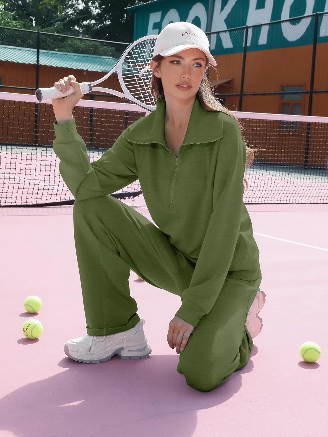 Women's 2 Piece Sets Sweatsuit Lapel Half Zip Sweatshirt Sweatpants Lounge Matching Sets Fall Outfits