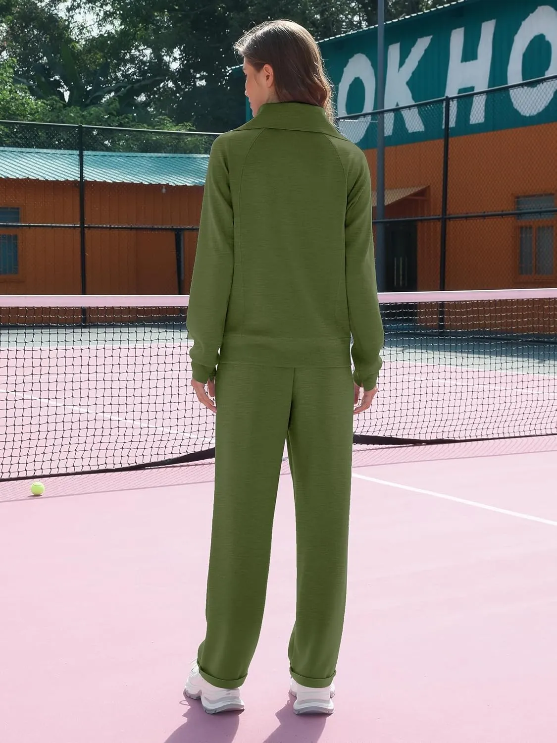 Women's 2 Piece Sets Sweatsuit Lapel Half Zip Sweatshirt Sweatpants Lounge Matching Sets Fall Outfits