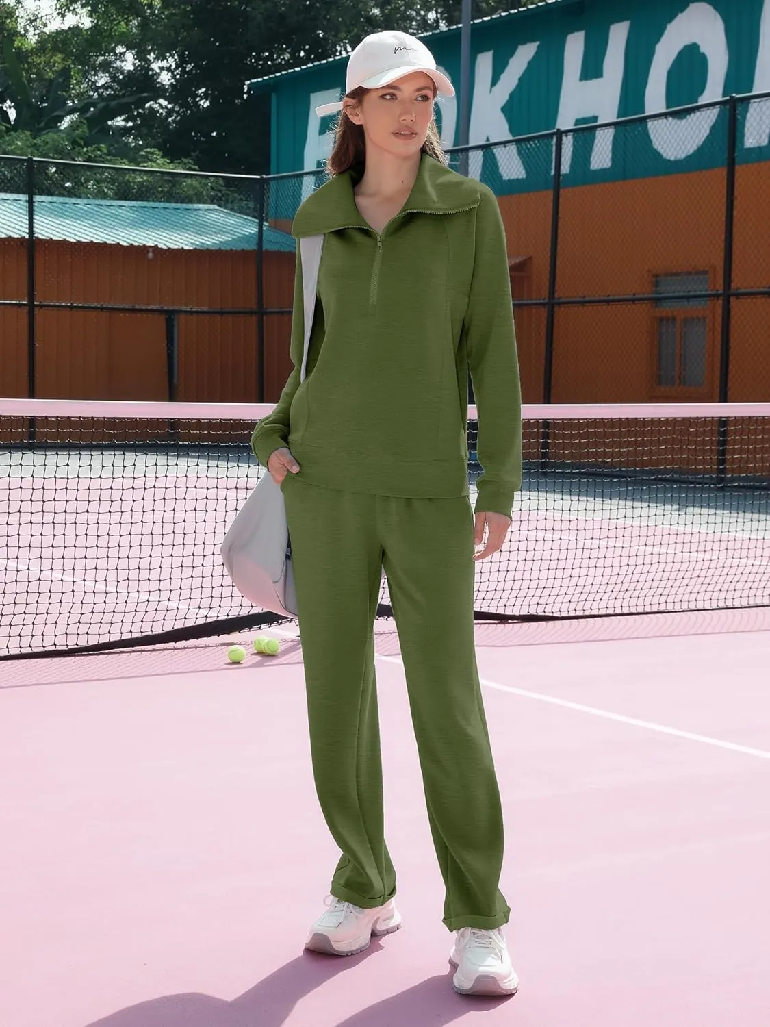 Women's 2 Piece Sets Sweatsuit Lapel Half Zip Sweatshirt Sweatpants Lounge Matching Sets Fall Outfits