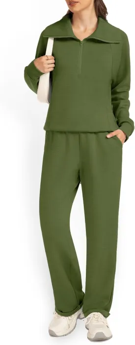 Women's 2 Piece Sets Sweatsuit Lapel Half Zip Sweatshirt Sweatpants Lounge Matching Sets Fall Outfits