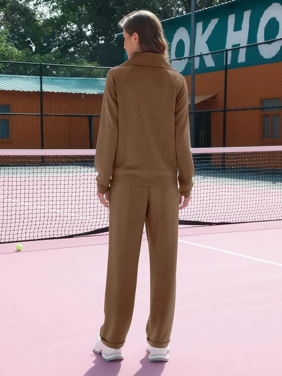 Women's 2 Piece Sets Sweatsuit Lapel Half Zip Sweatshirt Sweatpants Lounge Matching Sets Fall Outfits