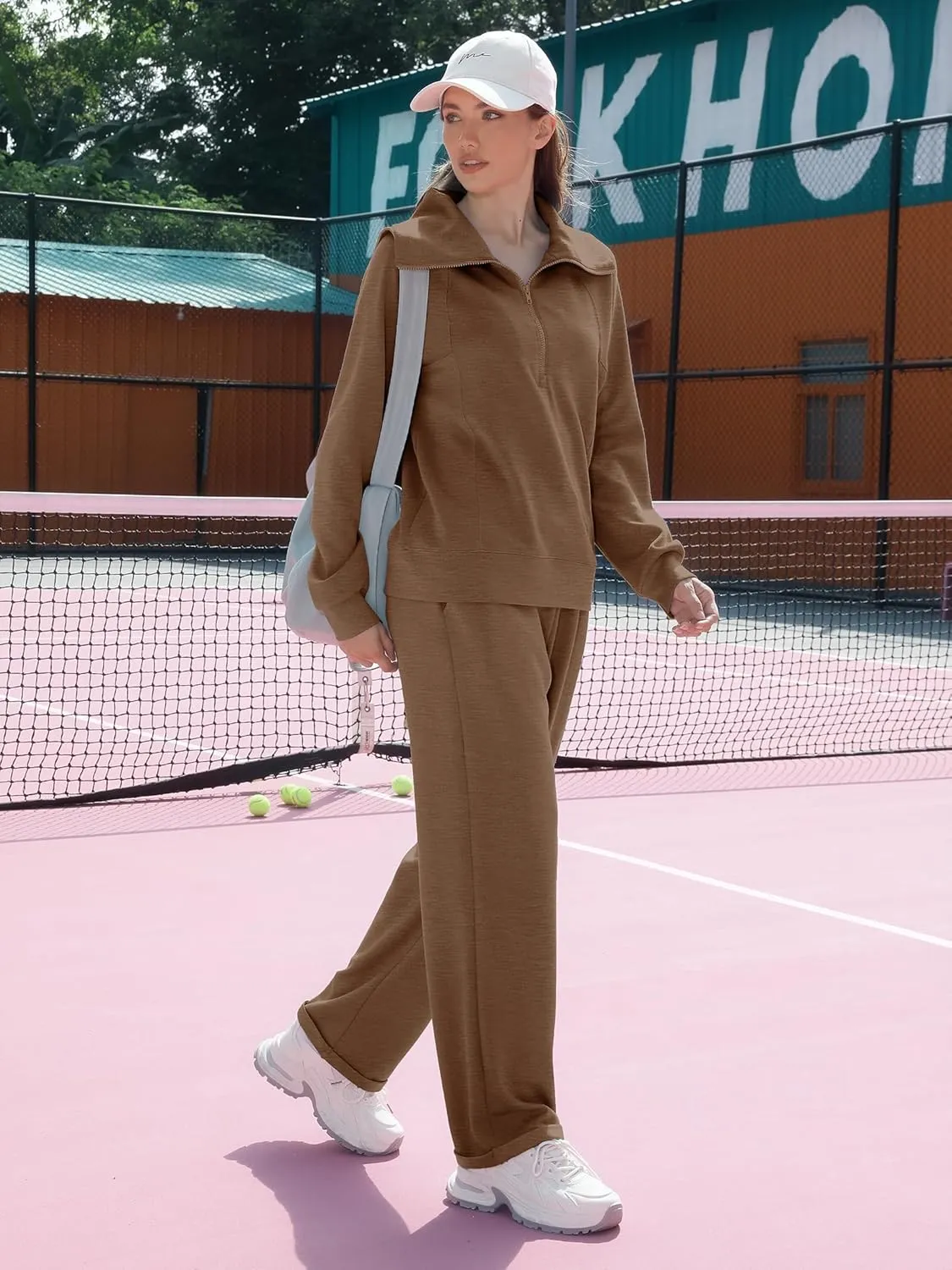 Women's 2 Piece Sets Sweatsuit Lapel Half Zip Sweatshirt Sweatpants Lounge Matching Sets Fall Outfits