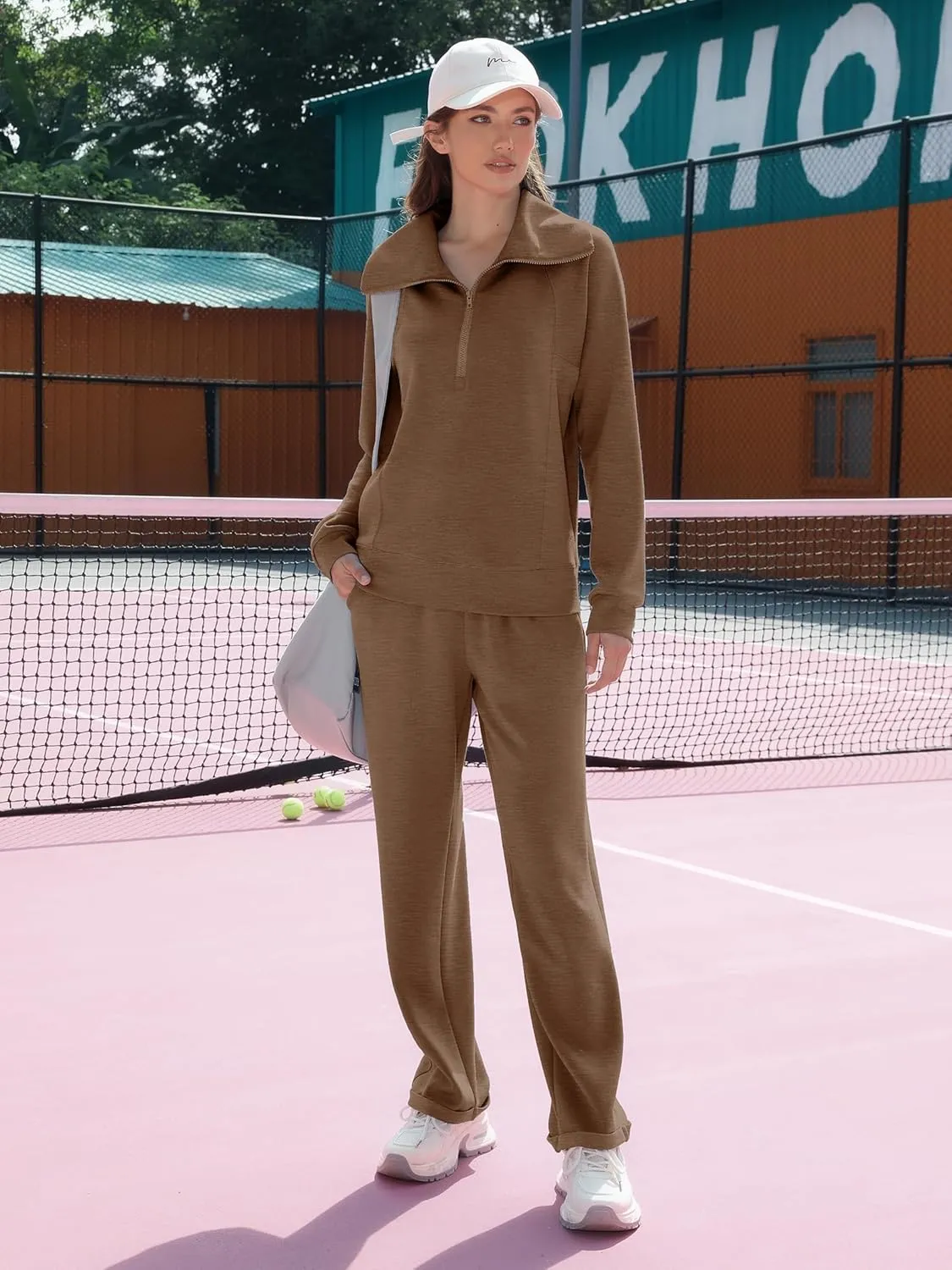 Women's 2 Piece Sets Sweatsuit Lapel Half Zip Sweatshirt Sweatpants Lounge Matching Sets Fall Outfits