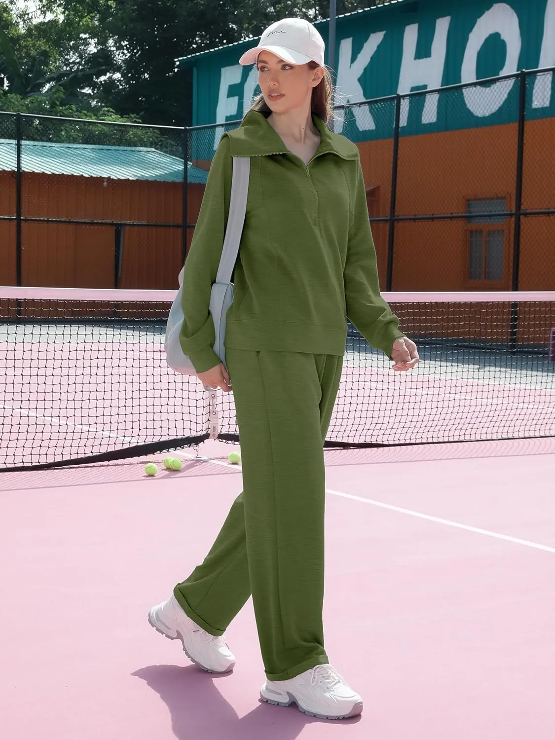 Women's 2 Piece Sets Sweatsuit Lapel Half Zip Sweatshirt Sweatpants Lounge Matching Sets Fall Outfits