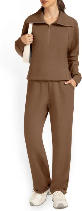Women's 2 Piece Sets Sweatsuit Lapel Half Zip Sweatshirt Sweatpants Lounge Matching Sets Fall Outfits