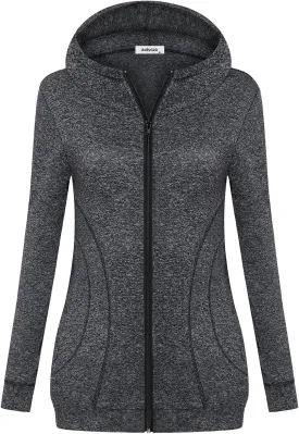 Womens Long Sleeve Zip Up Hoodies Workout Casual Sports Yoga Running Athletic Jackets