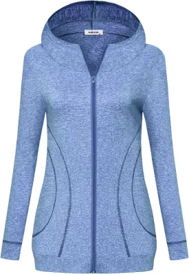 Womens Long Sleeve Zip Up Hoodies Workout Casual Sports Yoga Running Athletic Jackets